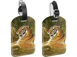 Conjunto De 2 Etiquetas Bagagem Em Couro Sintético Proteção Privacidade Tigre Selvagem