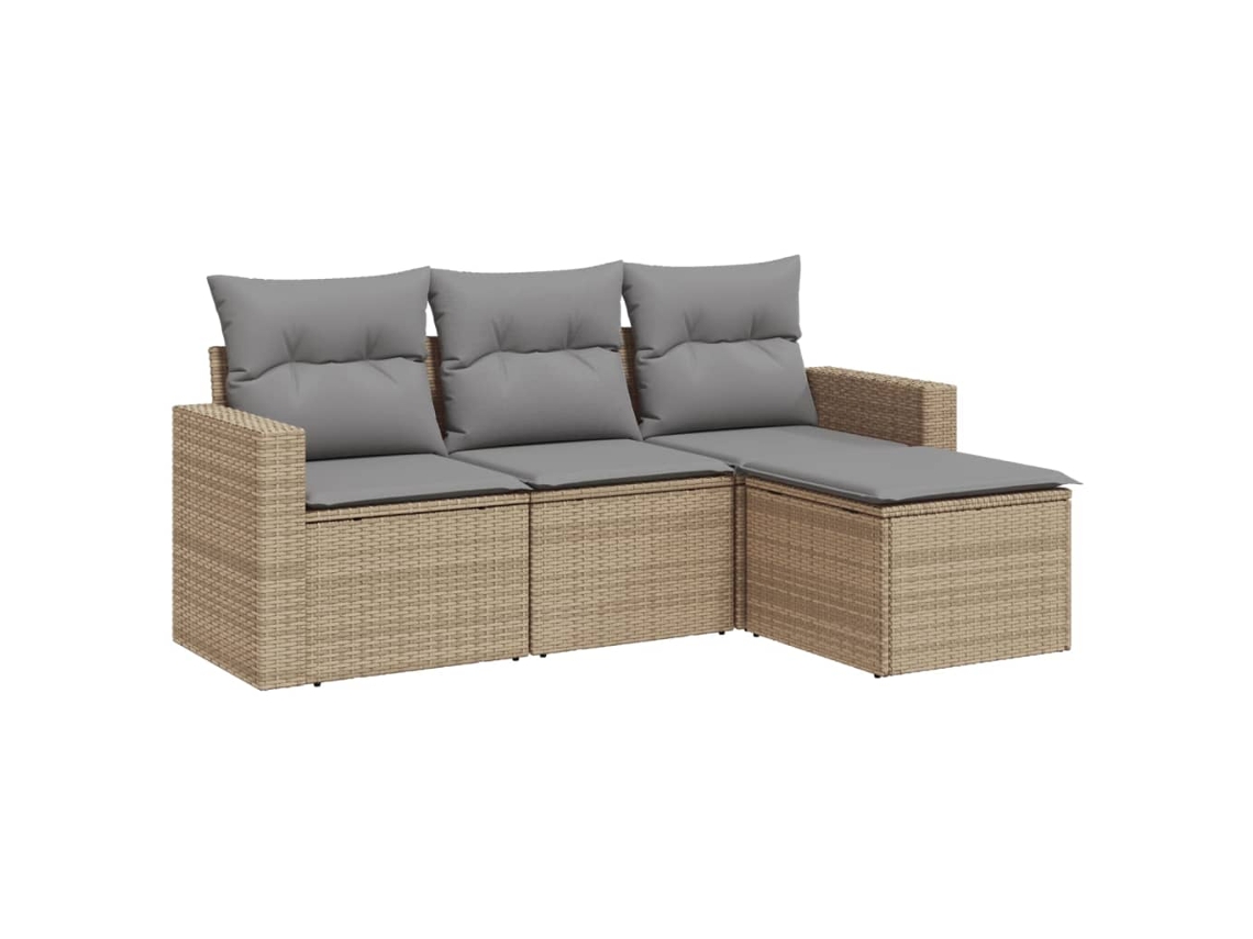 Conjunto de 4 sofás de jardim com almofadões Vime Pe Bege MAISON EXCLUSIVE (4 peças)
