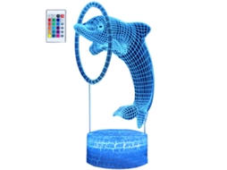 Lâmpada 3D em Forma de Golfinho Led Cores Gradientes Controle Remoto RNEMITERY