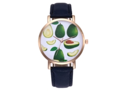 Relógio de Pulso Feminino de Quartzo com Pulseira de Couro Pu e Mostrador Redondo Azul