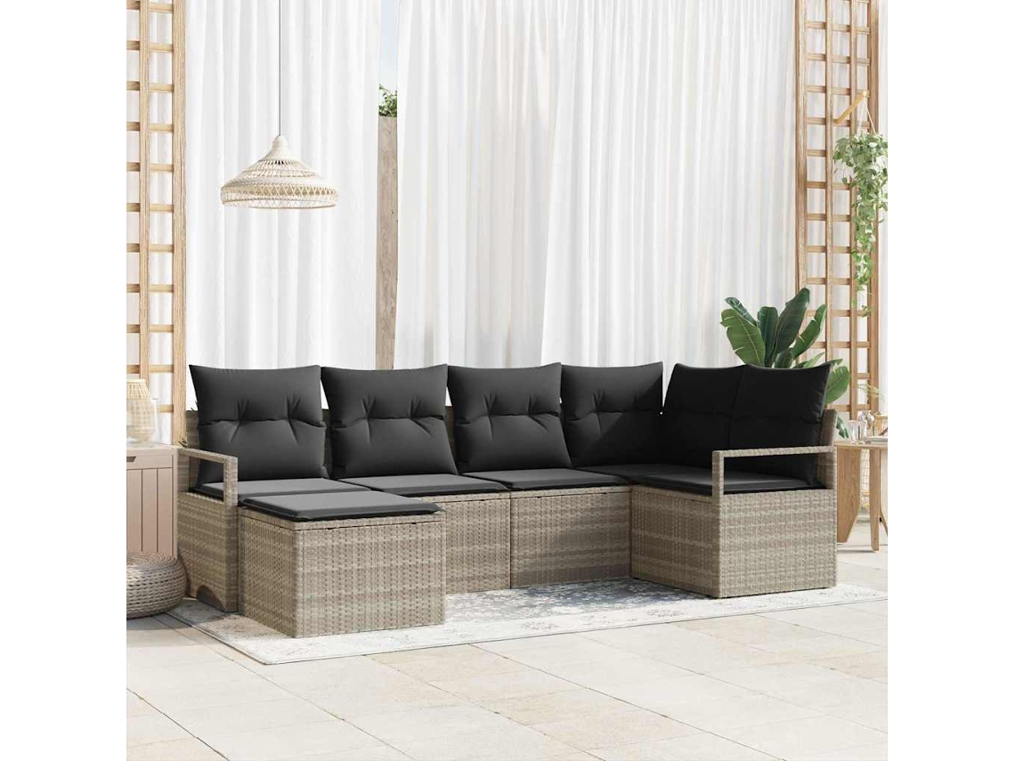 Vidaxl Conjunto De Sofás 6 Pcs Cinzento-claro Vime Pe