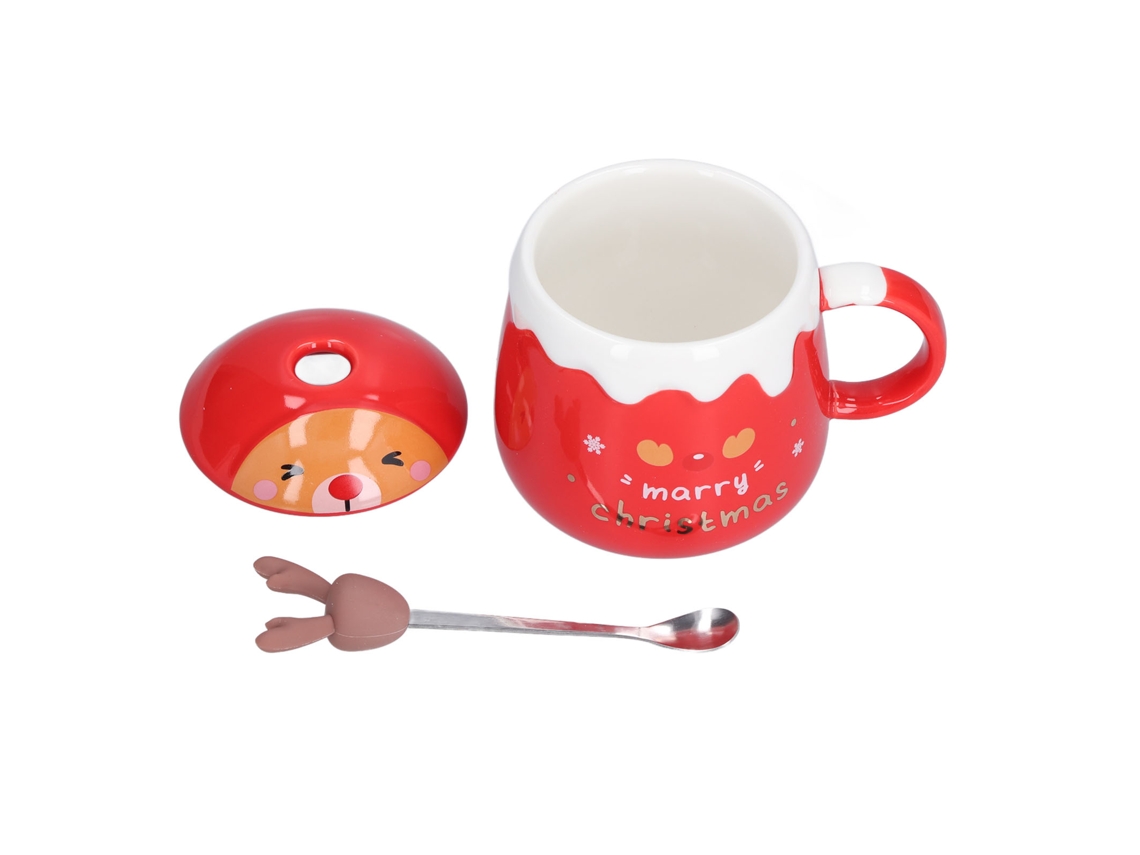 Caneca De Café Elfo Fofo Com Tampa E Colher