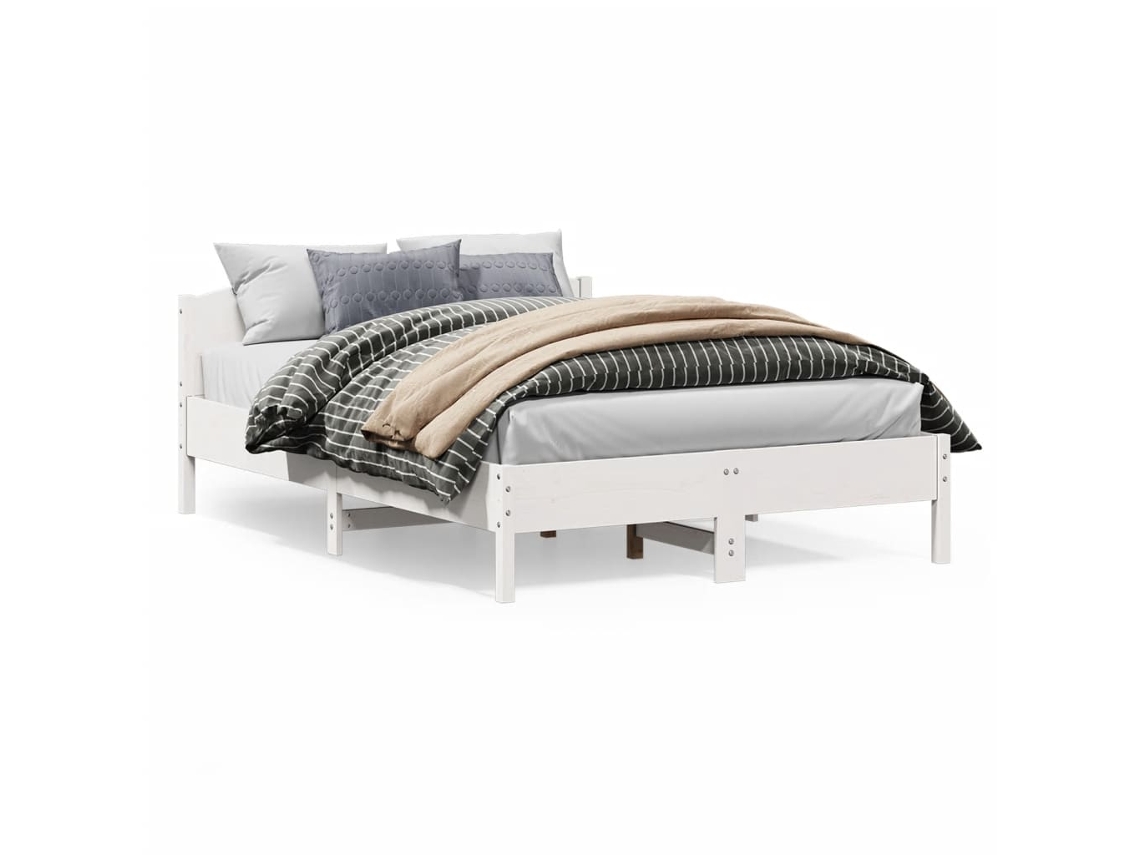 Vidaxl Cama Sem Colchão 140x200 Cm Madeira de Pinho Maciça Branco