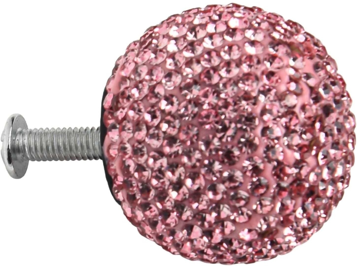 Puxador De Gaveta Branco Em Formato Bola Cristal 1, 18 Polegadas Rosa