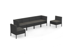 Maison Exclusive - 6 Pcs Conjunto Lounge De Jardim C/ Almofadões Vime Pe Preto