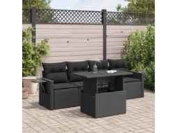 Vidaxl 5 Pcs Conjunto Sofás de Jardim com Almofadões Vime Pe Preto