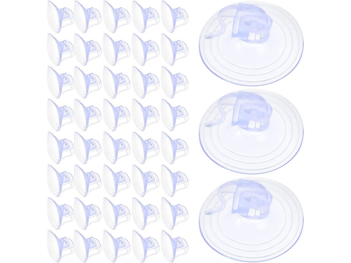 Pacote de 100 Ventosas em PVC Transparente 38mm para Quebra-sóis e Para-brisas.