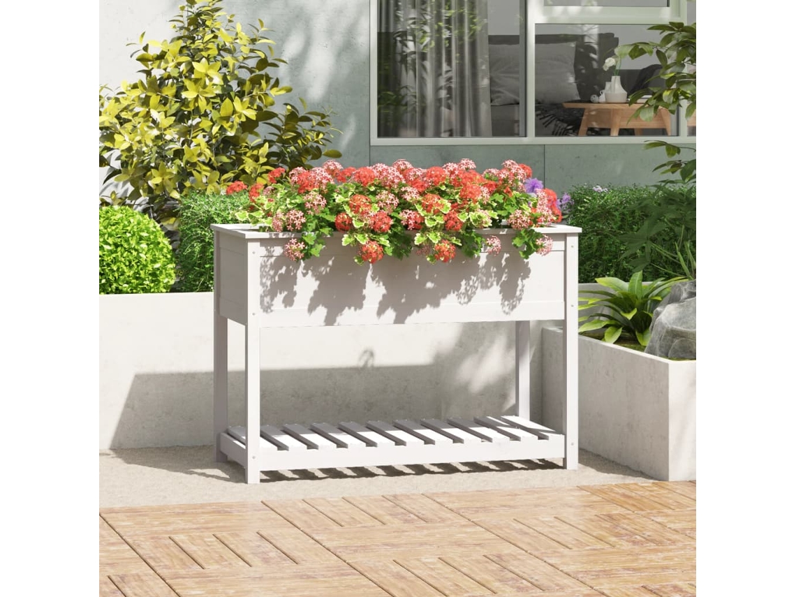 Vidaxl Vaso/floreira Com Prateleira 111,5x54x81 Cm Pinho Maciço Branco