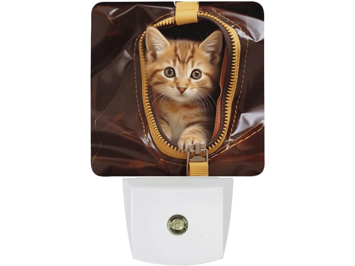 Luminária Noturna De Tomada Com Bolsa Zíper Gatos, Luz Noturna Led Com Sensor De Movimento, Luz Branca Quente Suave