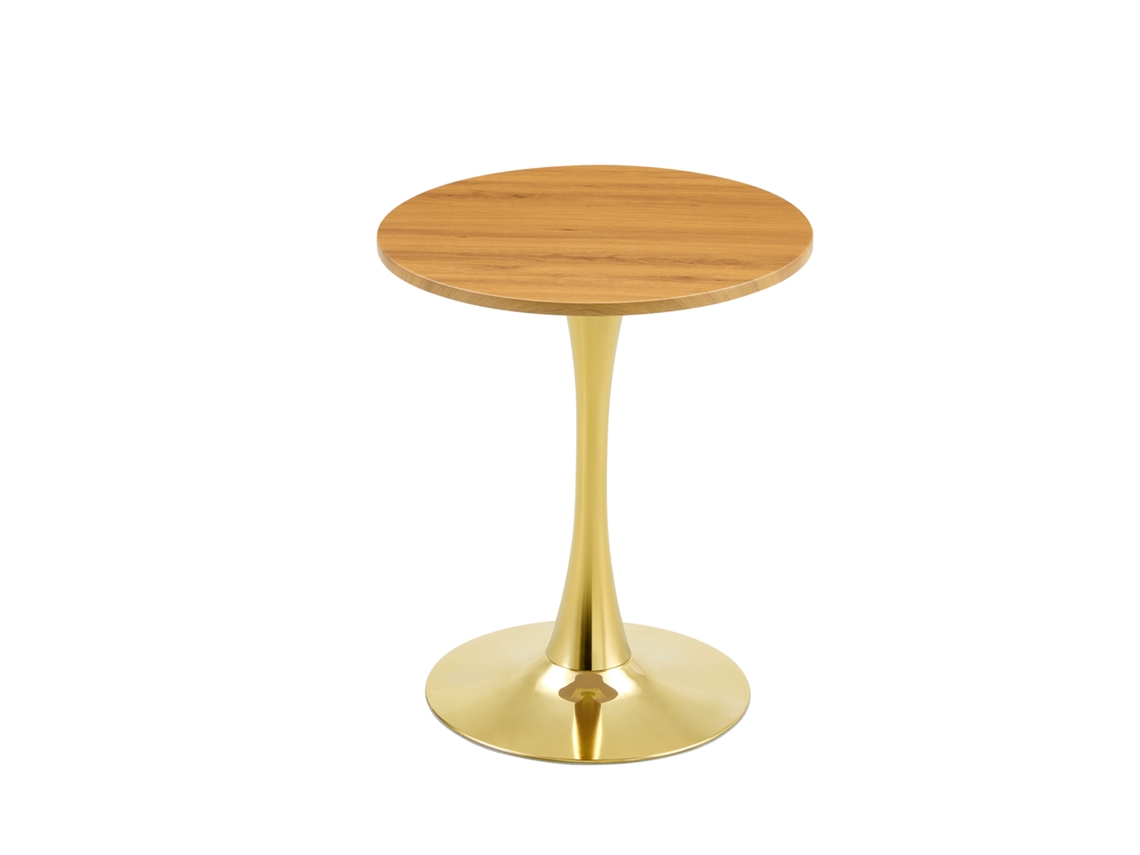 Mesa lateral redonda, 60 cm, MDF, acabamento em veios de madeira natural, PAPRIKA