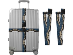 Conjunto De 2 Cintas Bagagem Personalizadas Em Mármore Azul E Branco Para Malas, Com Fivelas De Embalagem