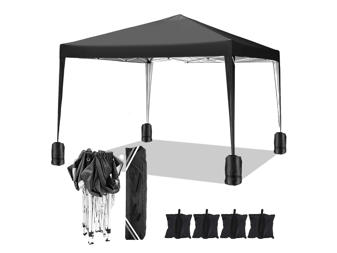 Gazebo, Tecido à prova d'água, Altura Ajustável, Preto Oem