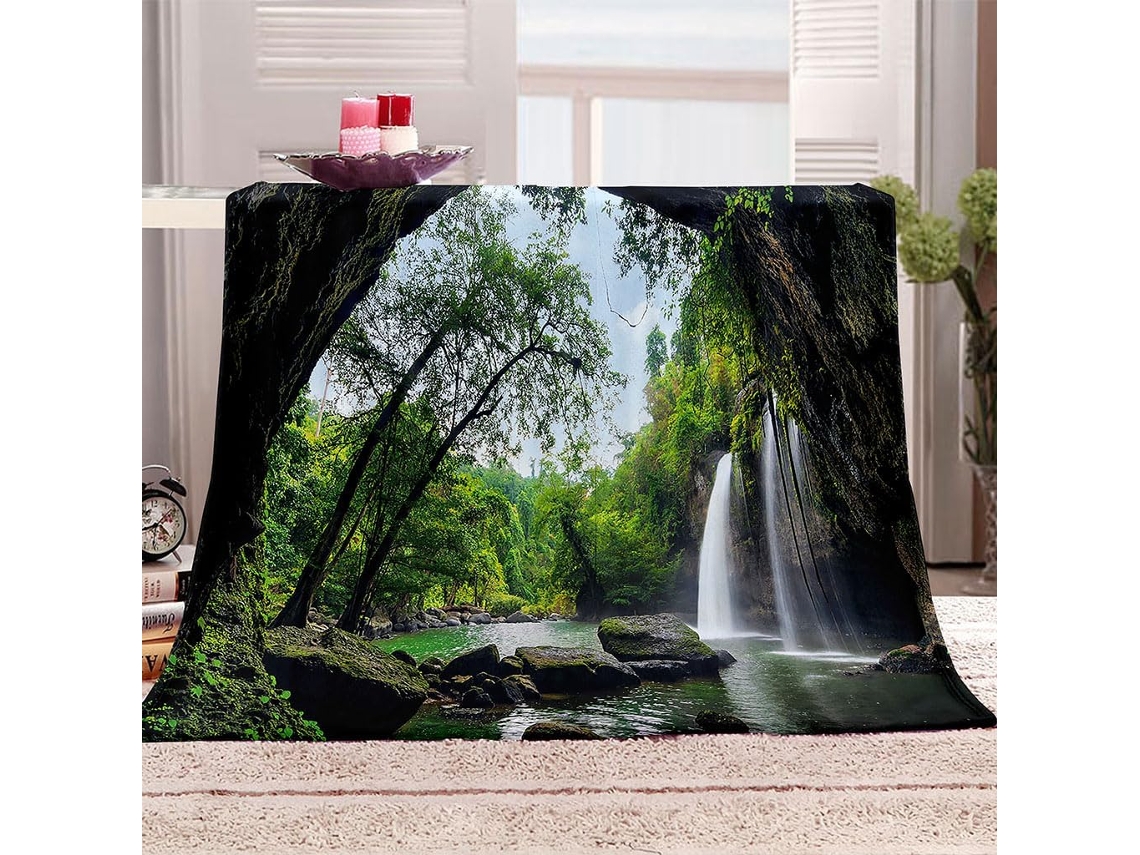 Manta com Estampa de Cachoeira e Pa em Microfibra 180x200cm