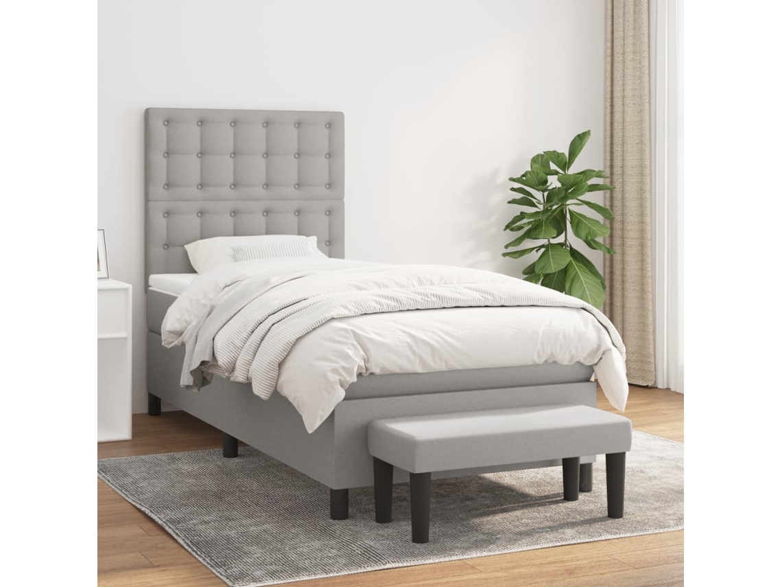 Vidaxl Cama com Molas/colchão 90x200 Cm Tecido Cinza claro