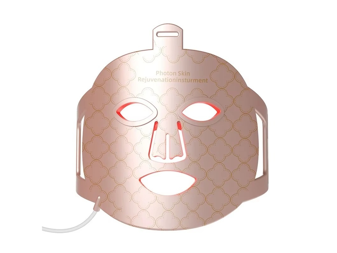 Máscara Facial De Silicone Com Led (rosa) Com Terapia De Luz Vermelha E Azul Para Tratamento De Rugas, Acne E Rejuvenescimento Da Pele.