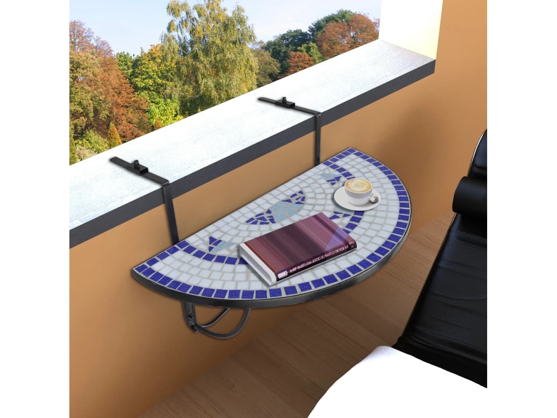 Vidaxl Mesa De Varanda Suspensa Mosaico Azul E Branco