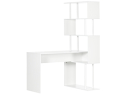 Escrivaninha Angular Moderna Em Painel De Partículas Para Escritório E Estudo Com Prateleira De 4 Níveis, 120x80x176 Cm, Branco