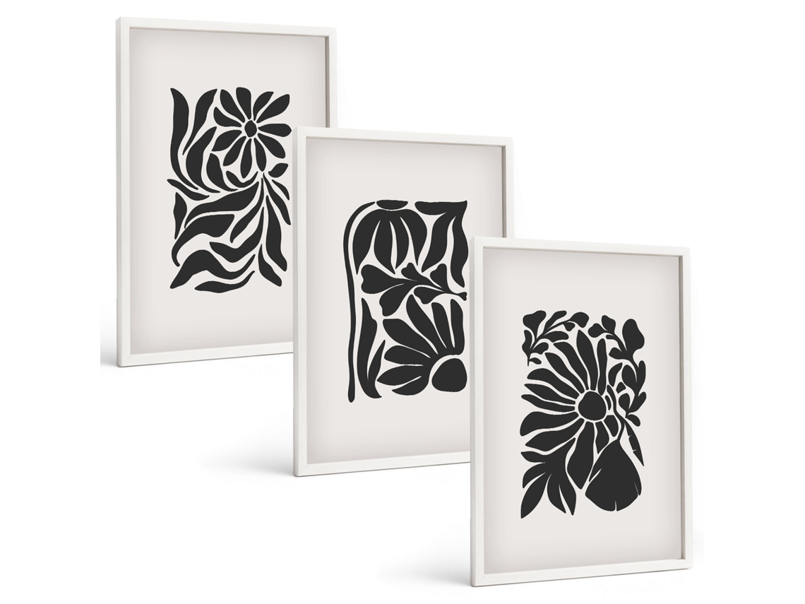Conjunto De Pinturas Padrões Abstratos De Plantas Espelharte (3 Peças 40x60 Cm)