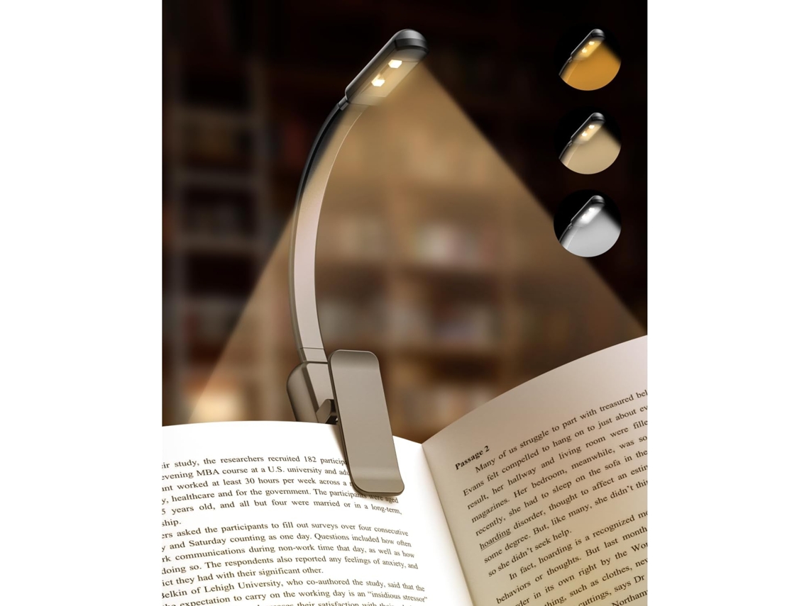 Luz De Leitura Para Livros Na Cama, 3 Cores E Brilho Ajustável, Clipe