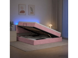 Vidaxl Cama De Armazenamento Led Com Colchão Rosa 160 X 200 Cm Veludo