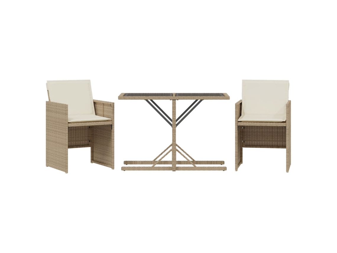 3 Pcs Conjunto Bistrô com Almofadões Vime Pe Bege MAISON EXCLUSIVE