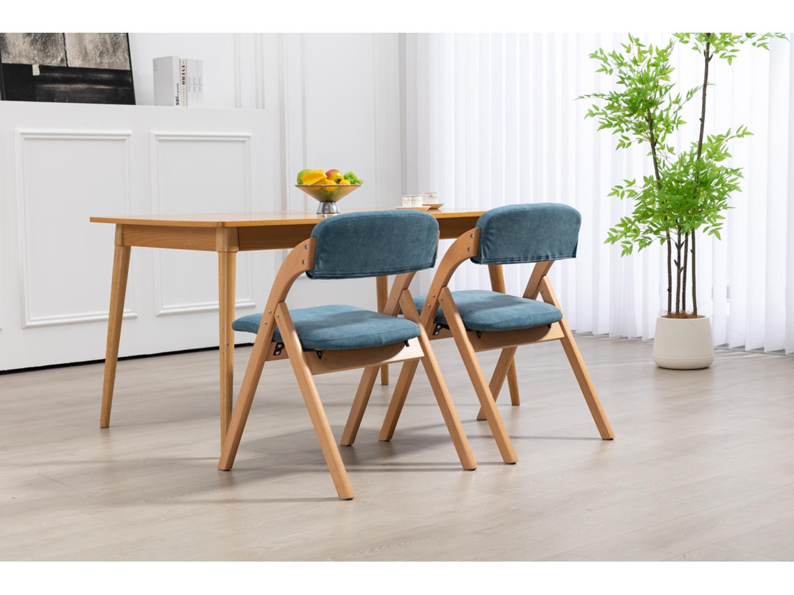 Conjunto de 2 Cadeiras Dobráveis EHSTMIND com Assento Acolchoado, Empilháveis para Cozinha, Cor Azul