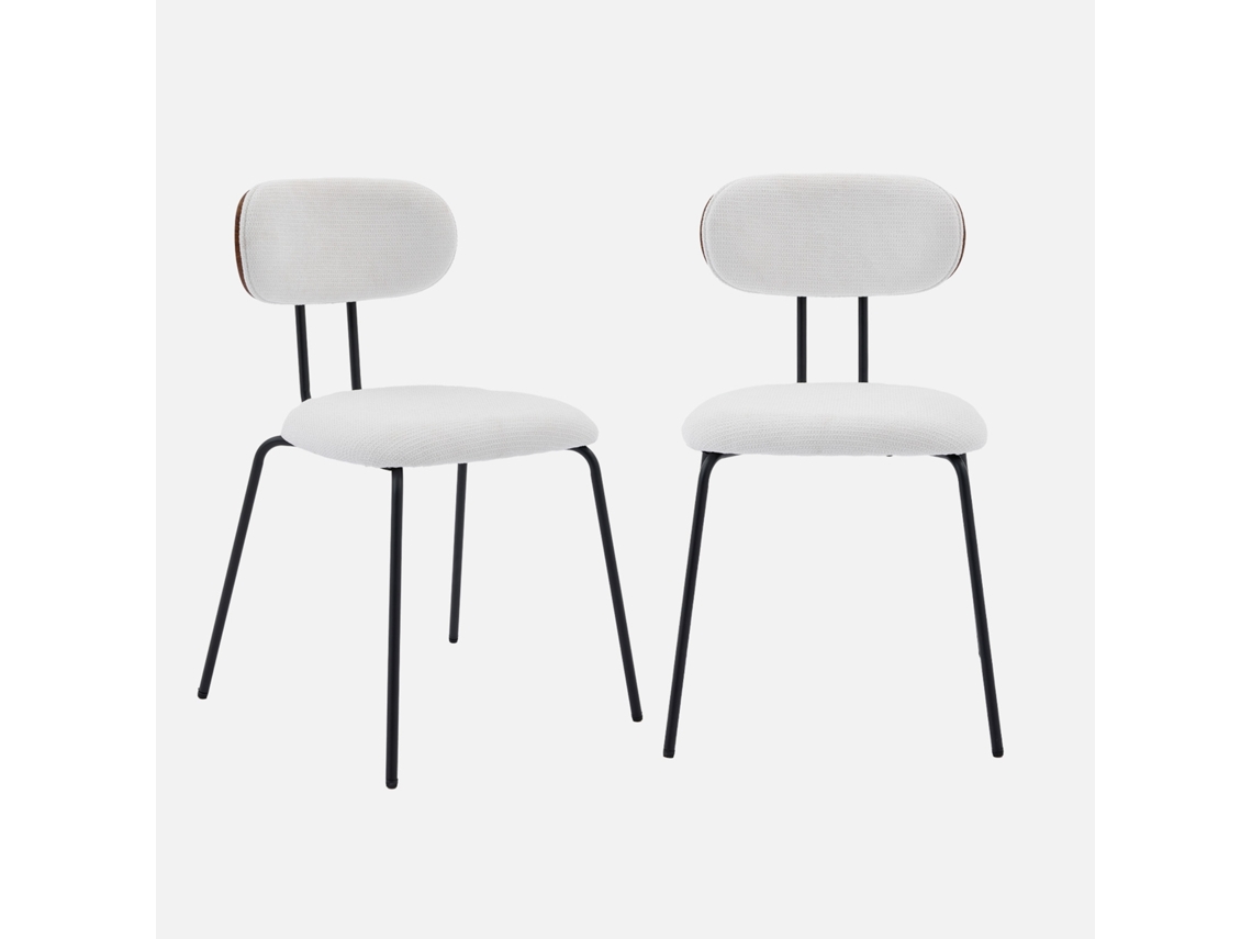 Cadeira Em Tecido Com Acabamento Em Madeira E Pés Em Metal, Set De 2, Branco