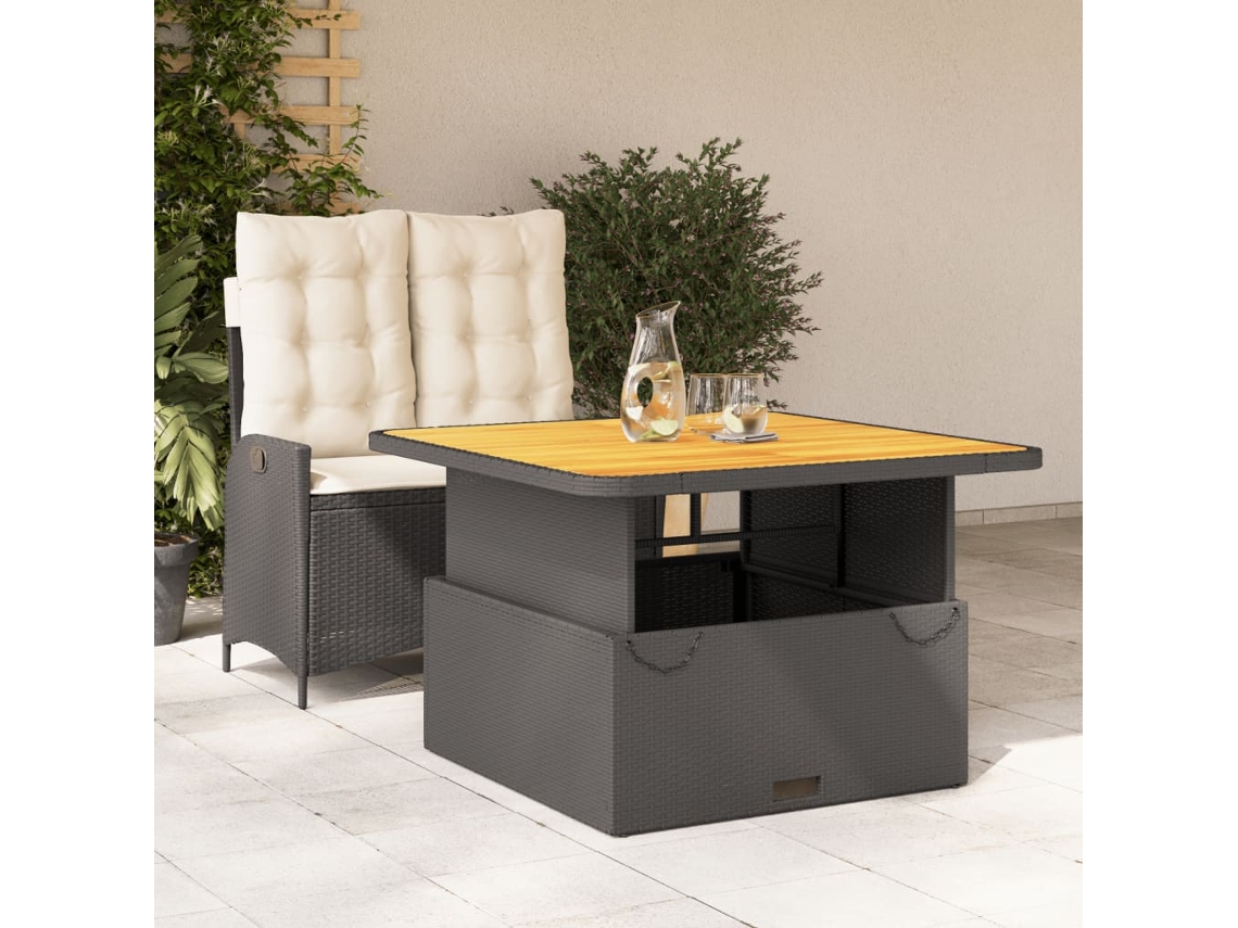 Vidaxl 2 Pcs Conjunto De Jantar P/ Jardim C/ Almofadões Vime Pe Preto