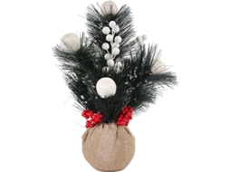 Árbol De Navidad Artificial Mini 30cm Con Agujas De Pino Y Frutos Blancos En Bolsa De Tela