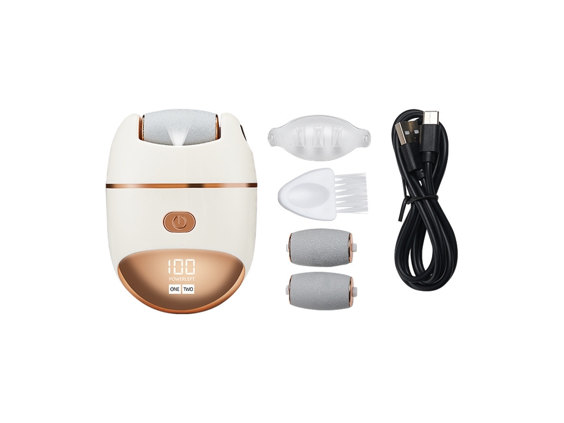 Removedor De Calos Elétrico Para Pés Recarregável Ferramenta Para Pedicure De Pele Morta 2 Velocidades Com 3 Cabeças De Rolo Branco Yunzii