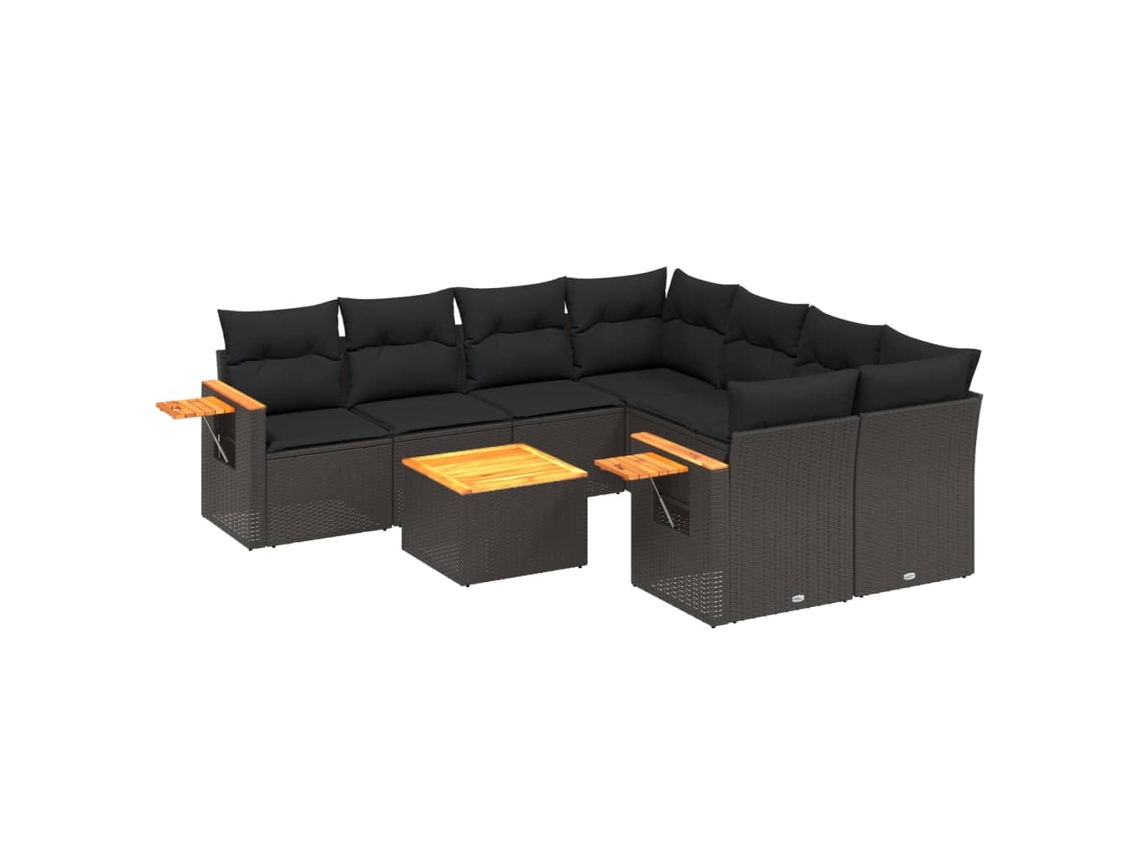 Conjunto de 9 Sofás para Jardim com Almofadões Vime Pe Preto MAISON EXCLUSIVE (9 pcs)