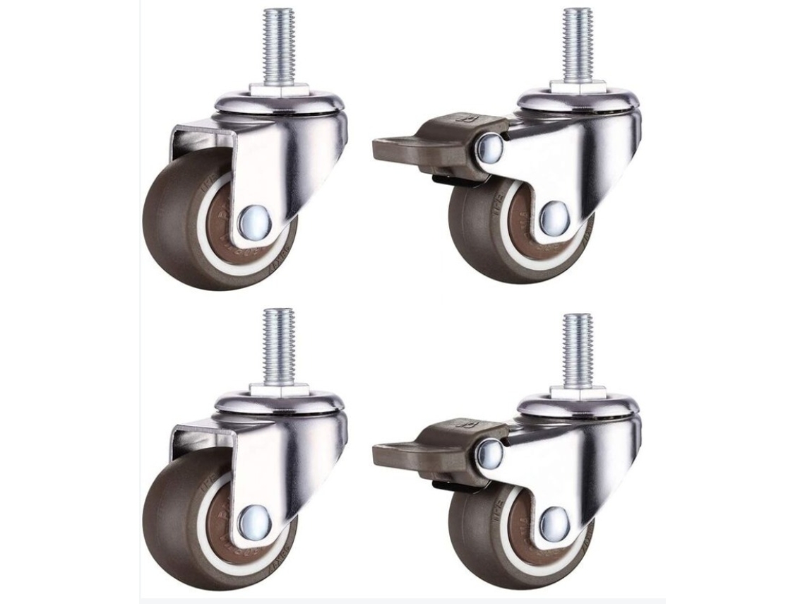 Conjunto De 4 Rodízios Pequenos Para Móveis 25 Mm Borracha Tpe Macia M6 X Aquaforge