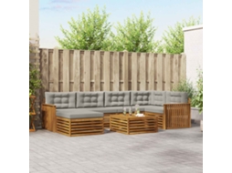 Vidaxl Conjunto De Sofás Para Exterior 7 Pcs Cinza Natural E Claro