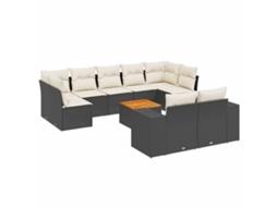 Conjunto de 10 Sofás de Jardim com Almofadões Vime Pe Preto MAISON EXCLUSIVE