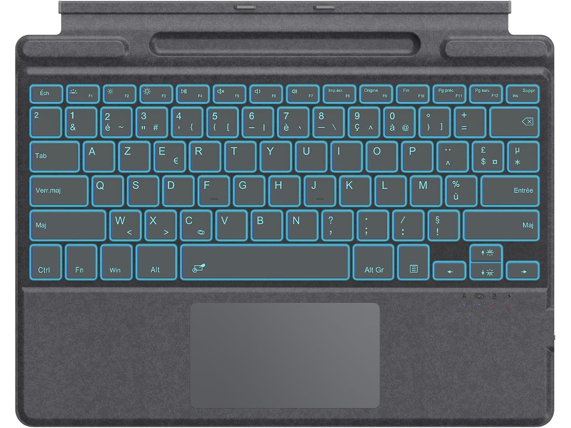 Teclado francês AZERTY para Surface Pro 12/11/10/9/8/13 polegadas, cinza | Bluetooth com touchpad, retroiluminação em 7 cores