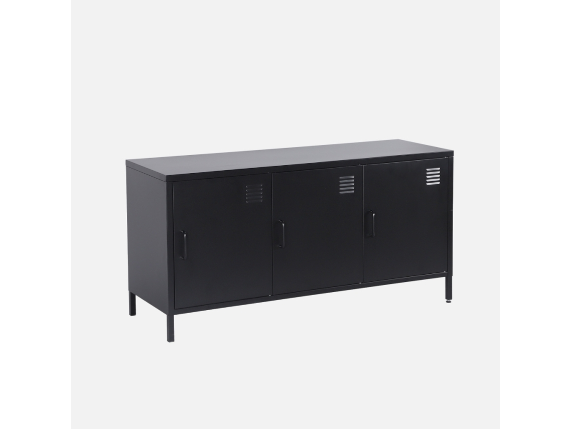 Móvel De Tv Industrial De Metal Com 3 Portas, 120cm, Preto Sweeek