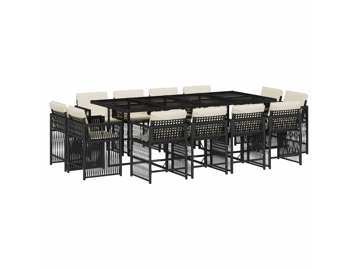 Conjunto de 13 Jantar para Jardim com Almofadões Vime Pe Preto MAISON EXCLUSIVE