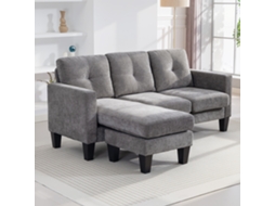 Sofá Chaise Longue Poltrona Em Forma De L Estofado Poliéster Canto Reversível 186x130x84 Cm Cinzento Escuro