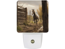 Luminária de parede LED com plugue, acendimento automático e sensor crepuscular automático no formato Cavalo.