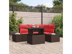 Vidaxl Conjunto De Sofá De Jardim 5 Unid. Castanho Vime Pe