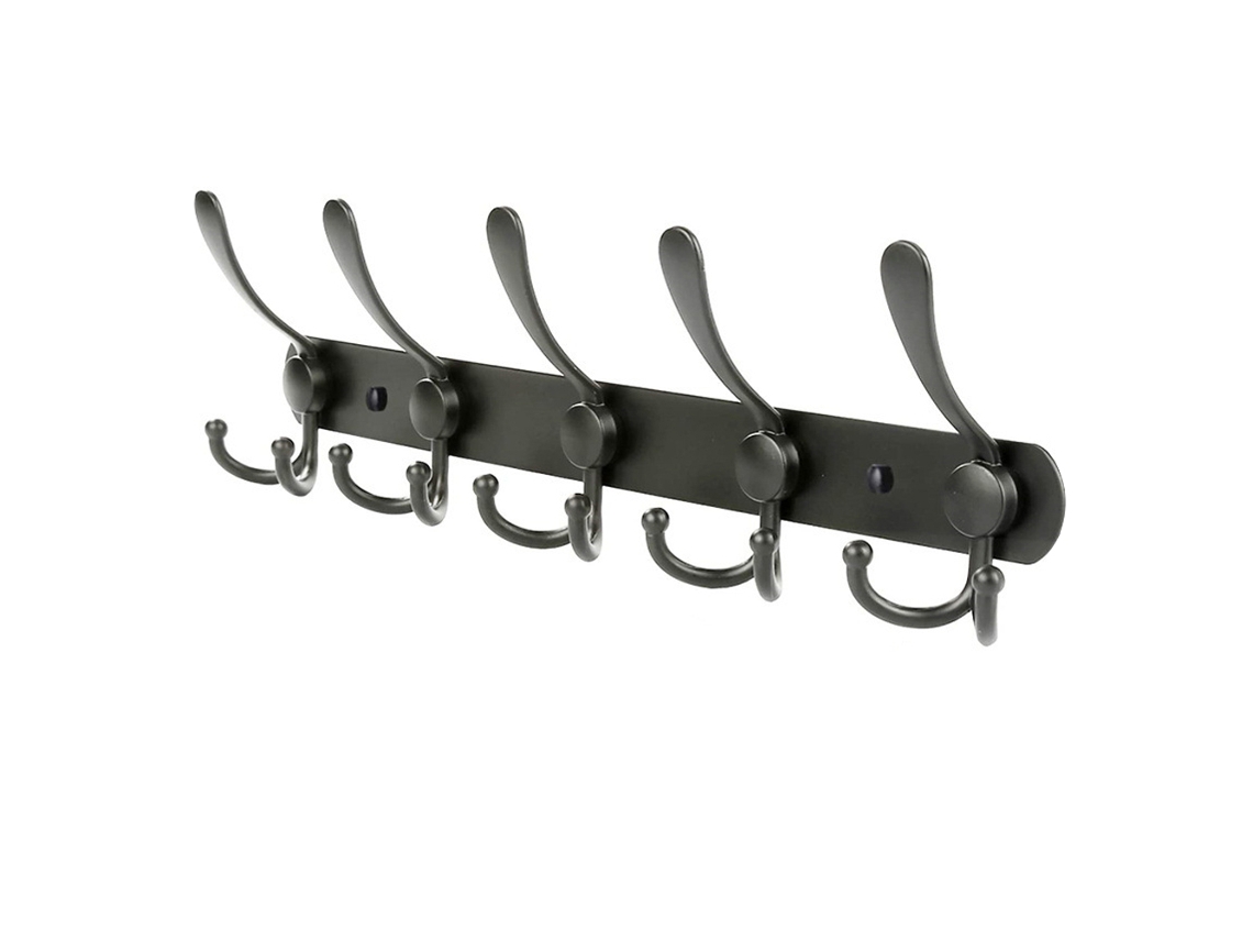 Cabide de Parede Preto 5 Ganchos Triplos 40 Cm Gancho de Parede em Aço Inoxidável para Entrada, Quarto, Banheiro e Guarda roupa BRILVIBERA