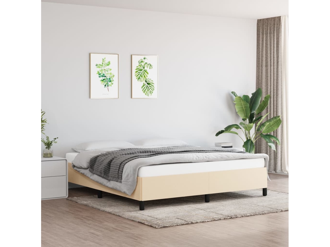 Estrutura De Cama Sem Colchão 180x200 Cm Tecido Cor Creme