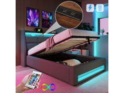 Cama Solteiro 90x200cm Estofada, Led, Usb-c, Linho (s/ Colchão).-op