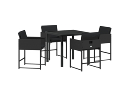 Conjunto 5 De Jantar De Vidaxl Com Almofadas Preto Vime Pe