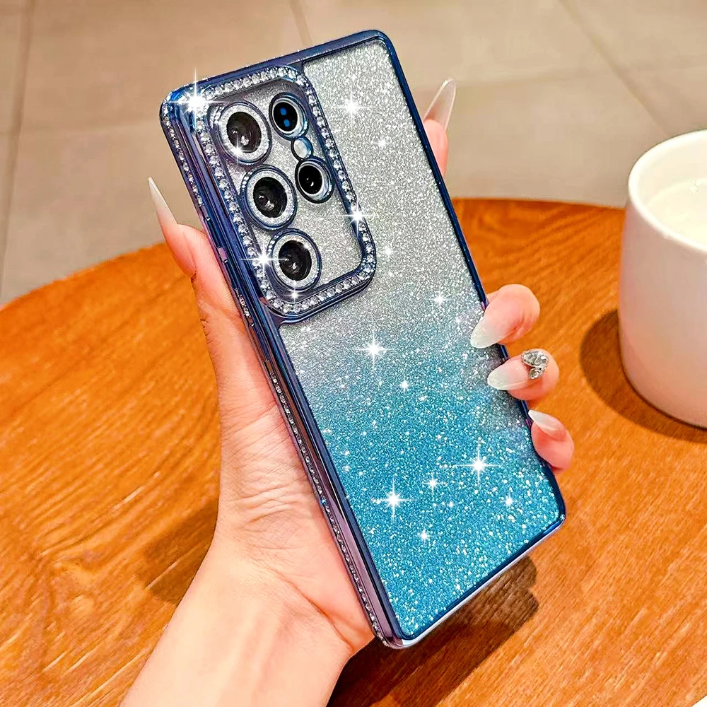 Capa De Celular Luxuosa E Brilhante Com Efeito Degradê De Diamante Para Samsung S26 (azul).