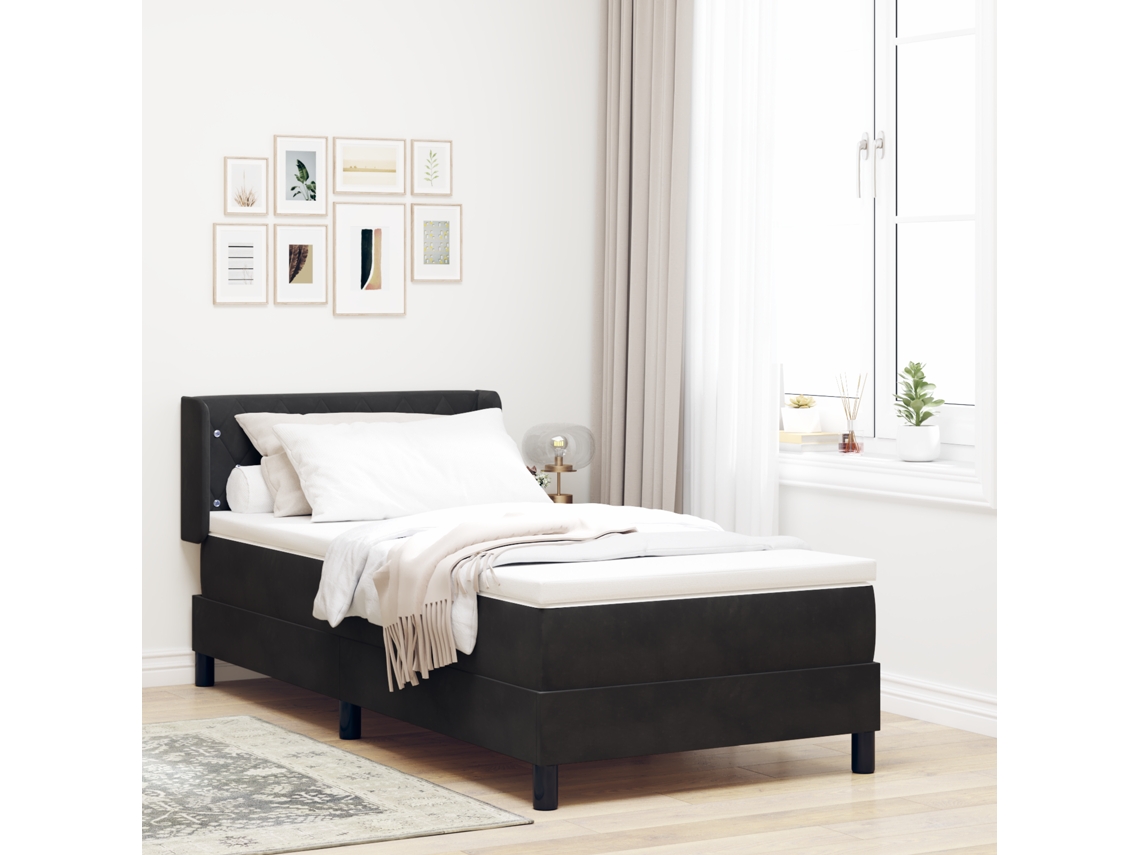 Cama Box Spring Com Colchão Preto 90x190 Cm Veludo