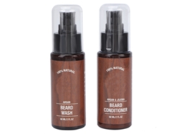 Kit com 2 peças de shampoo e condicionador para barba e bigode para homens.