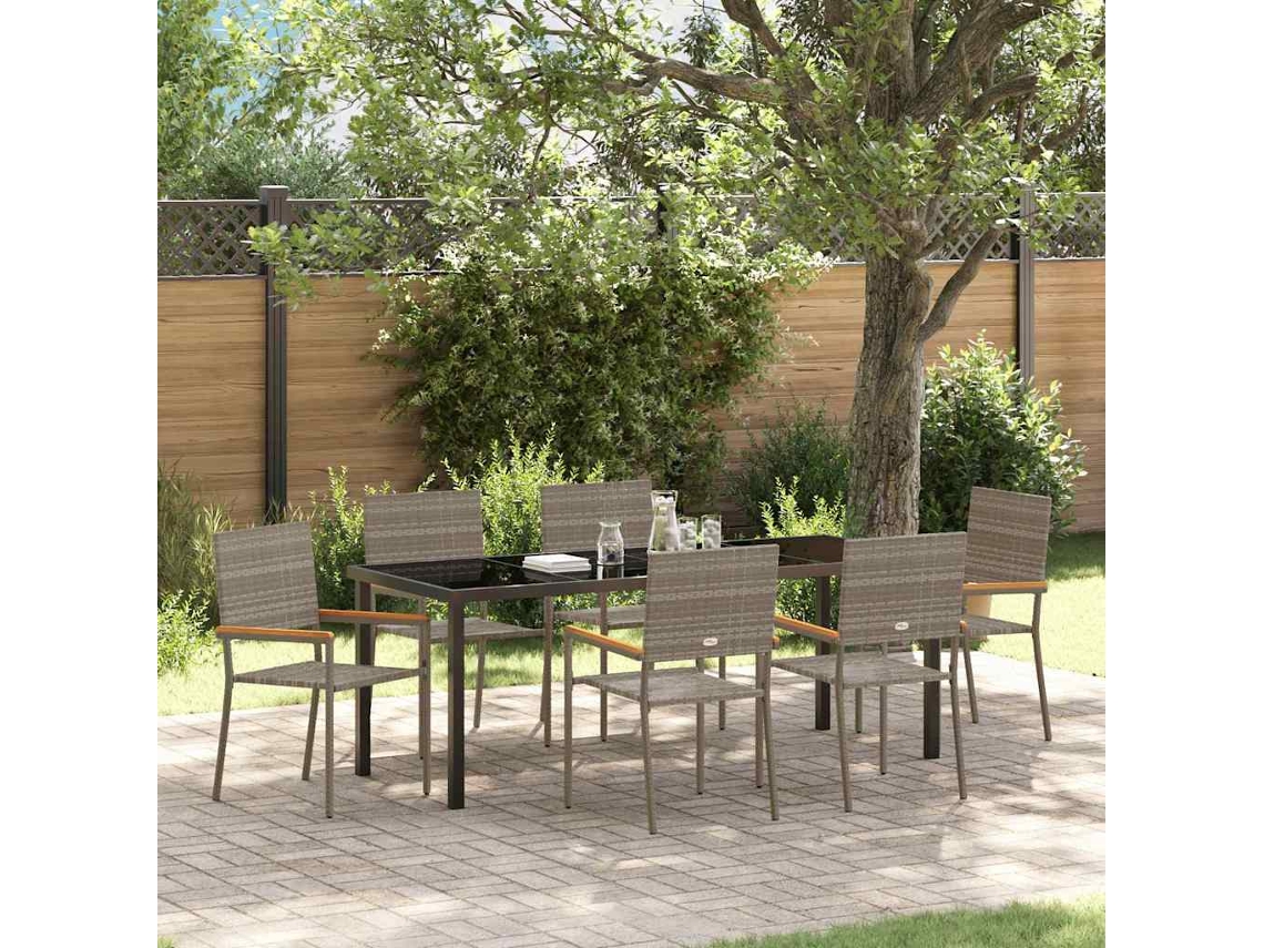 Vidaxl Conjunto De Jantar Para Jardim 7 Pcs Cinzeto Vime Pe