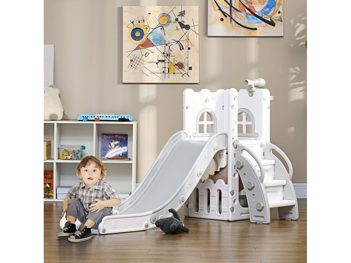Toboggan Pour Enfants 5 En 1 Avec Panier De Basket Escalade Télescope Espace De Rangement 70 X 177 X 92 Cm Gris