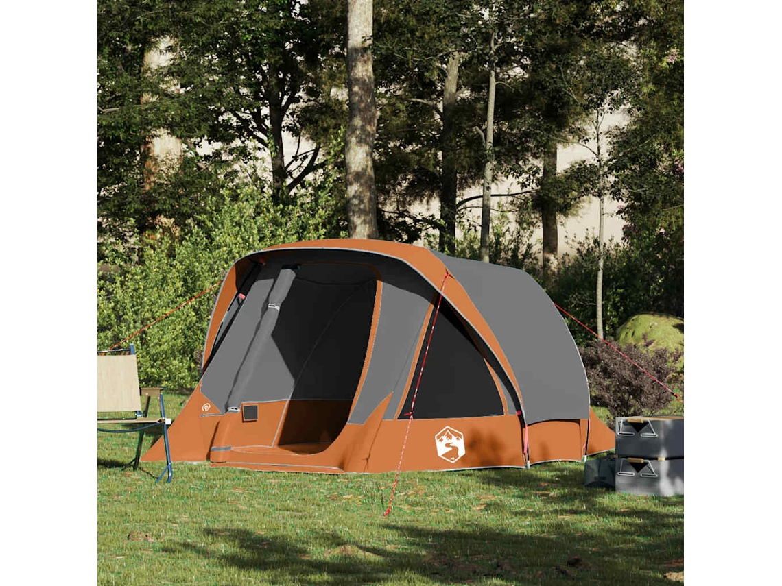 Vidaxl Tenda De Campismo Cabana P/ 4 Pessoas Impermeável Cinza/laranja